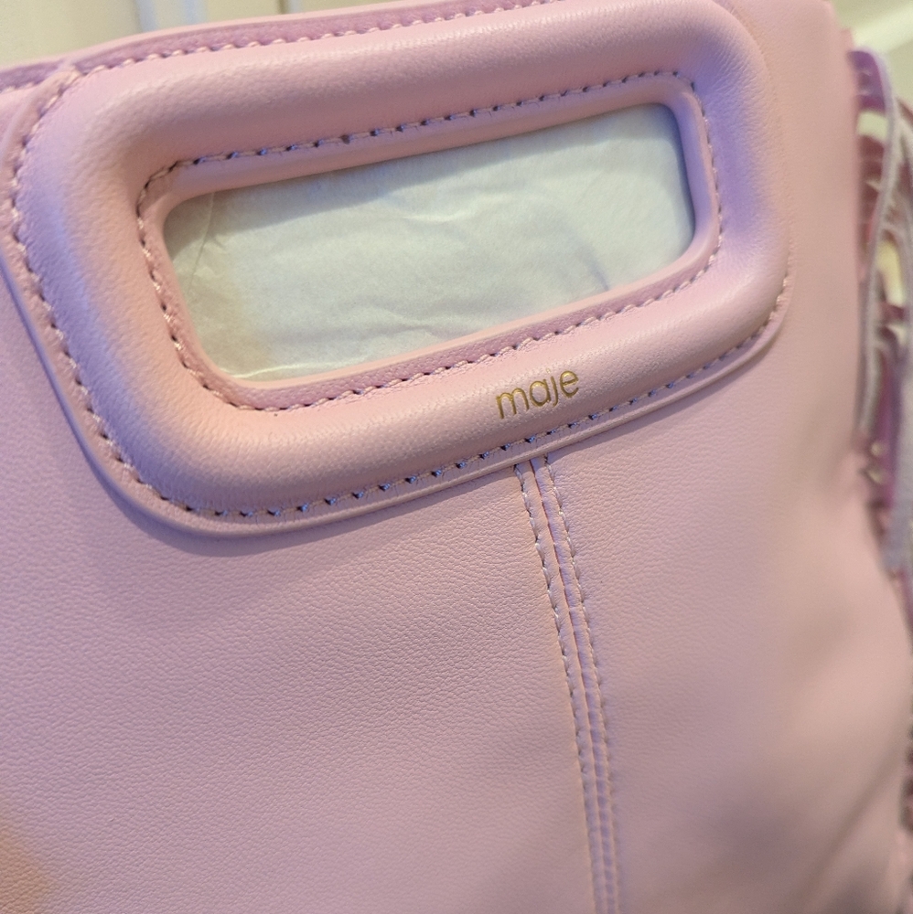 NWT Maje M bag fringe smooth leather rose pink - Picture 8 of 15